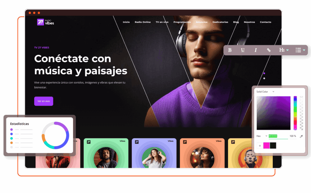 Diseño página web para TV online más streaming live personalizable wordpress