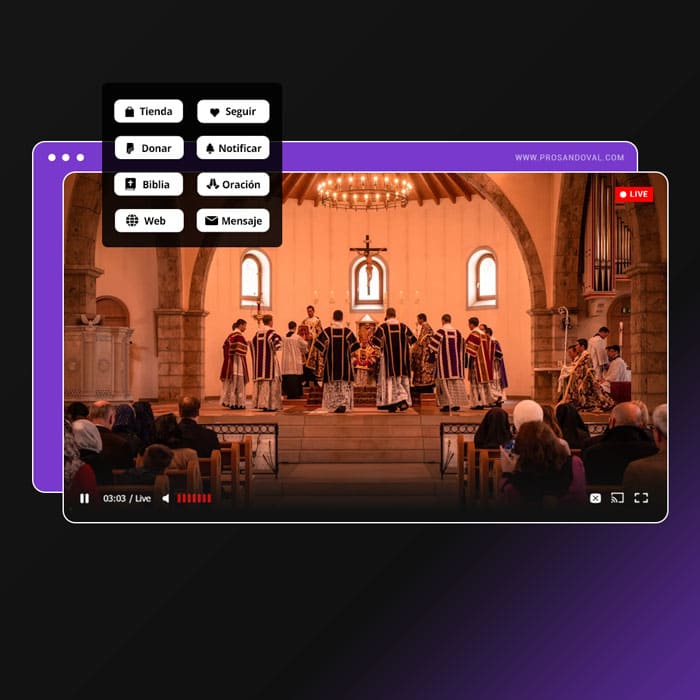 live streaming para iglesias botones donar biblia orar mensaje