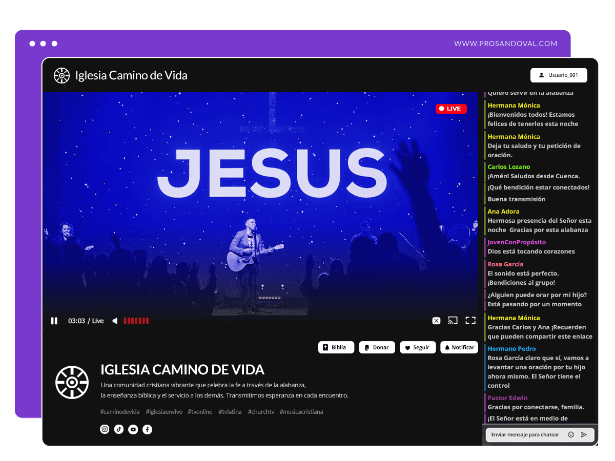 live streaming para iglesias o ministerios religiosos con pagina web publica