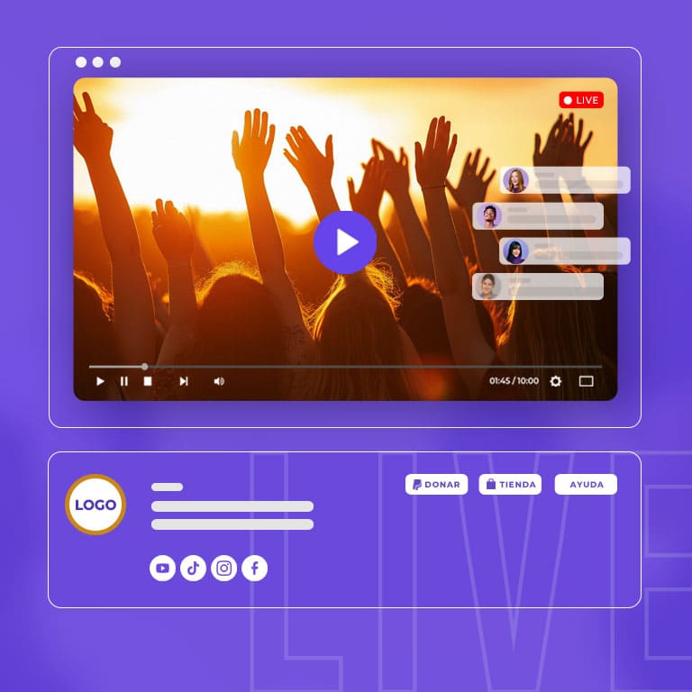live streaming video chat y redes sociales botones pagina web