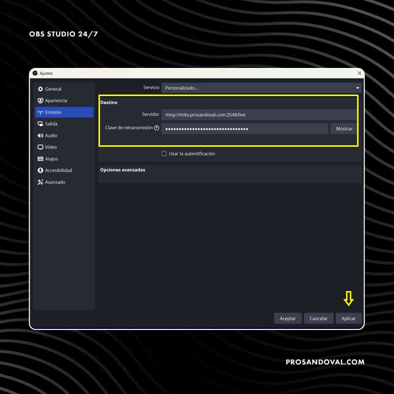 Configuración de Transmisión automatica - OBS Studio 24/7 streaming live