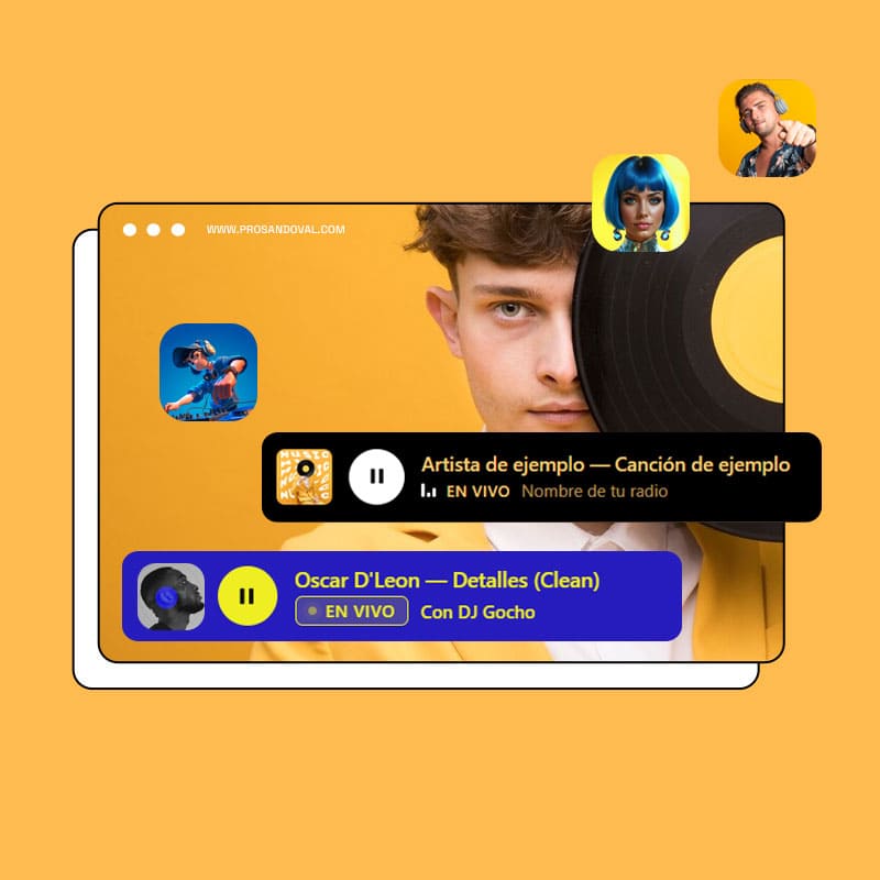 Player Radio Online mostrar LIVE o nombre del DJ