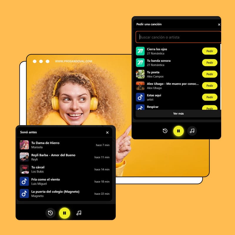 Player Radio Online solicitud de canciones historial